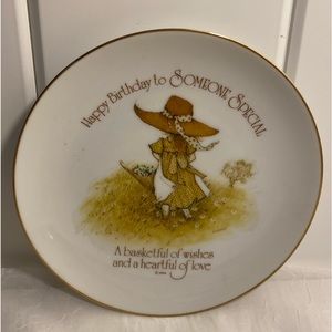 Vintage Holly Hobbie Plate Happy Birthday Wishes 70s art boho Lasting Memories